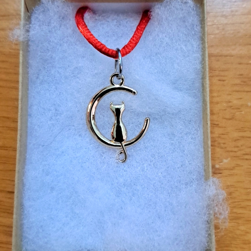 Gold Cat In Moon Necklace